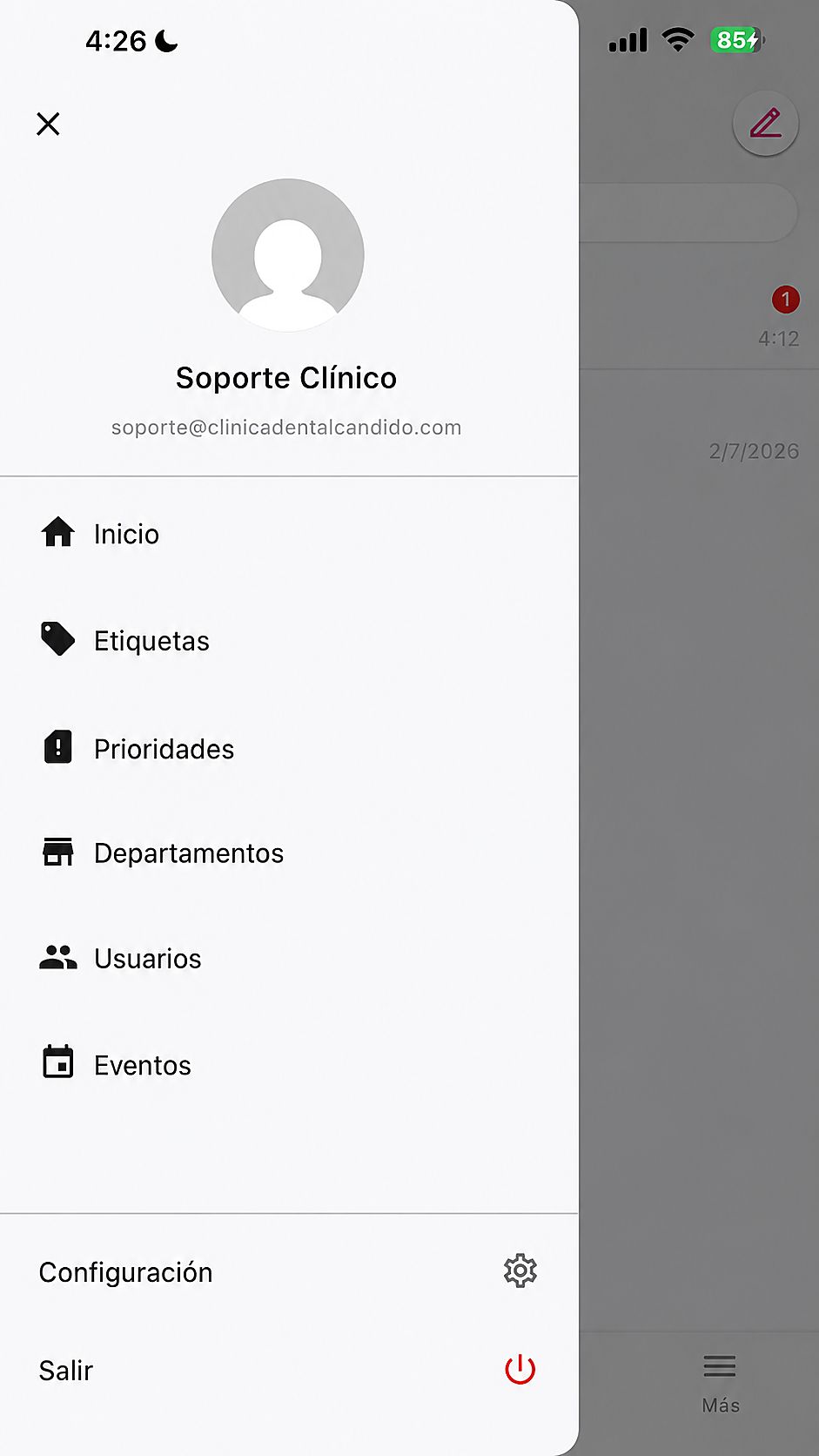 Menú lateral de CDC con el acceso a las herramientas administrativas.