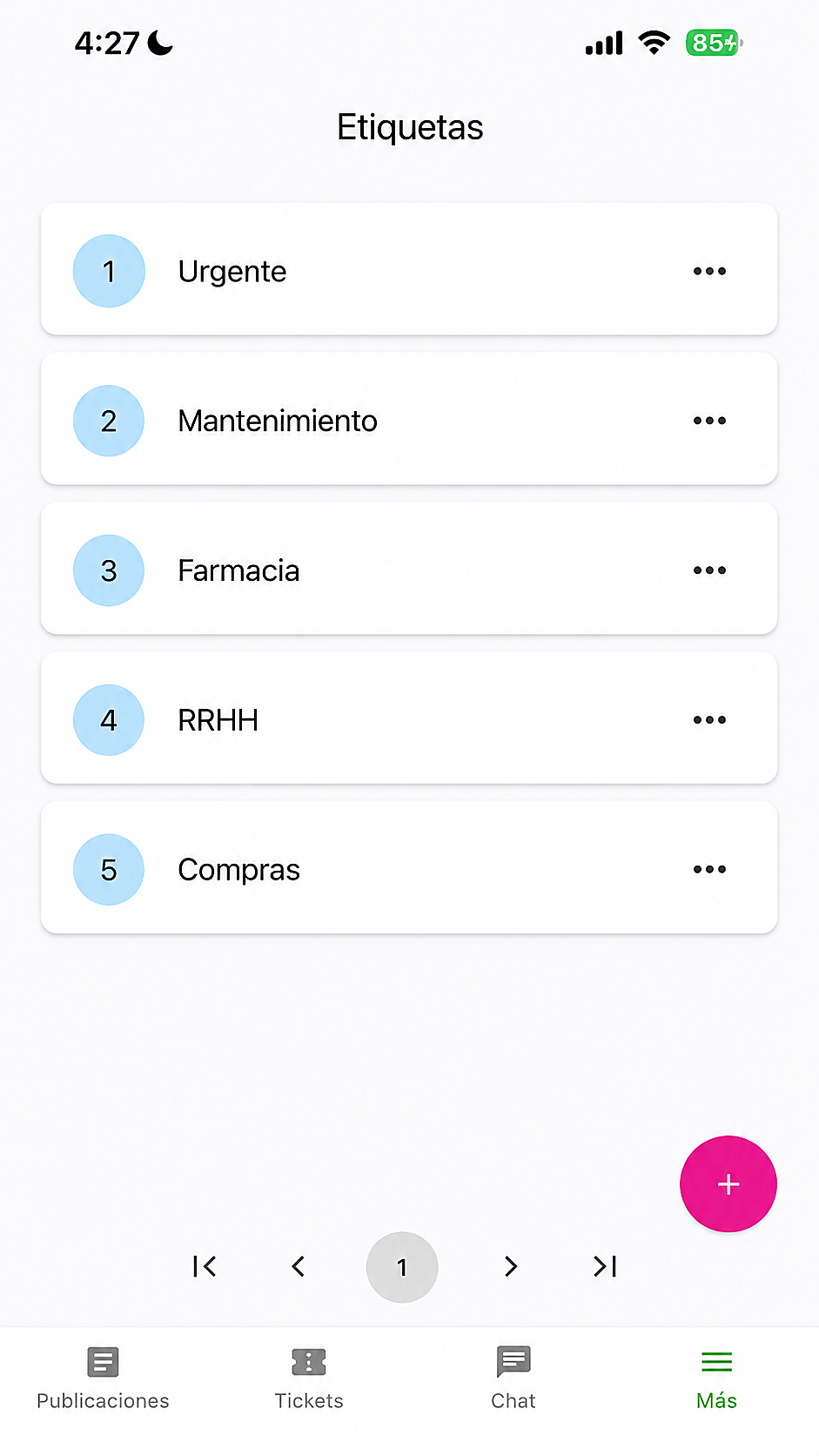 Pantalla móvil de CDC con la gestión de etiquetas.