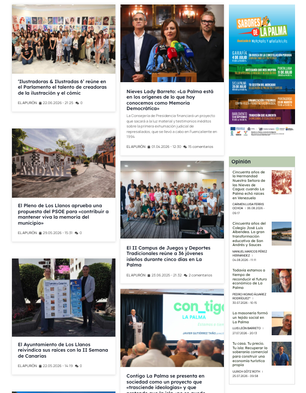 Vista de El Apurón con publicidad en sidebar junto a listados de noticias y opinión.