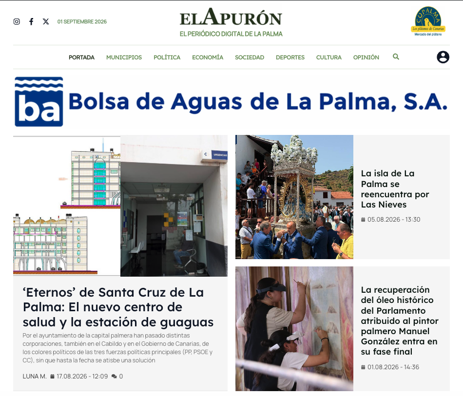Portada de escritorio de El Apurón con noticias destacadas, navegación editorial y espacios publicitarios.