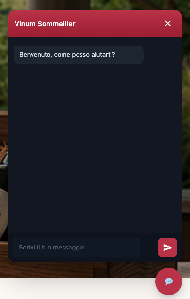 Ventana del Sommelier de Vinum con una conversación de descubrimiento de vinos.