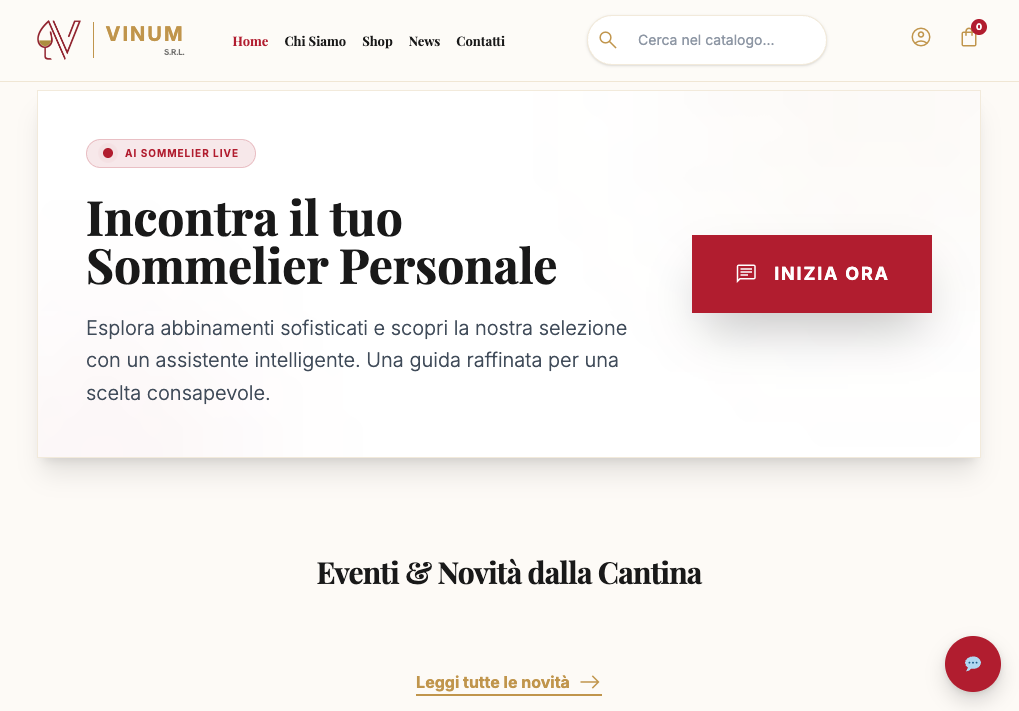 Sommelier de Vinum integrado en la experiencia ecommerce para el descubrimiento de vinos asistido por inteligencia artificial.