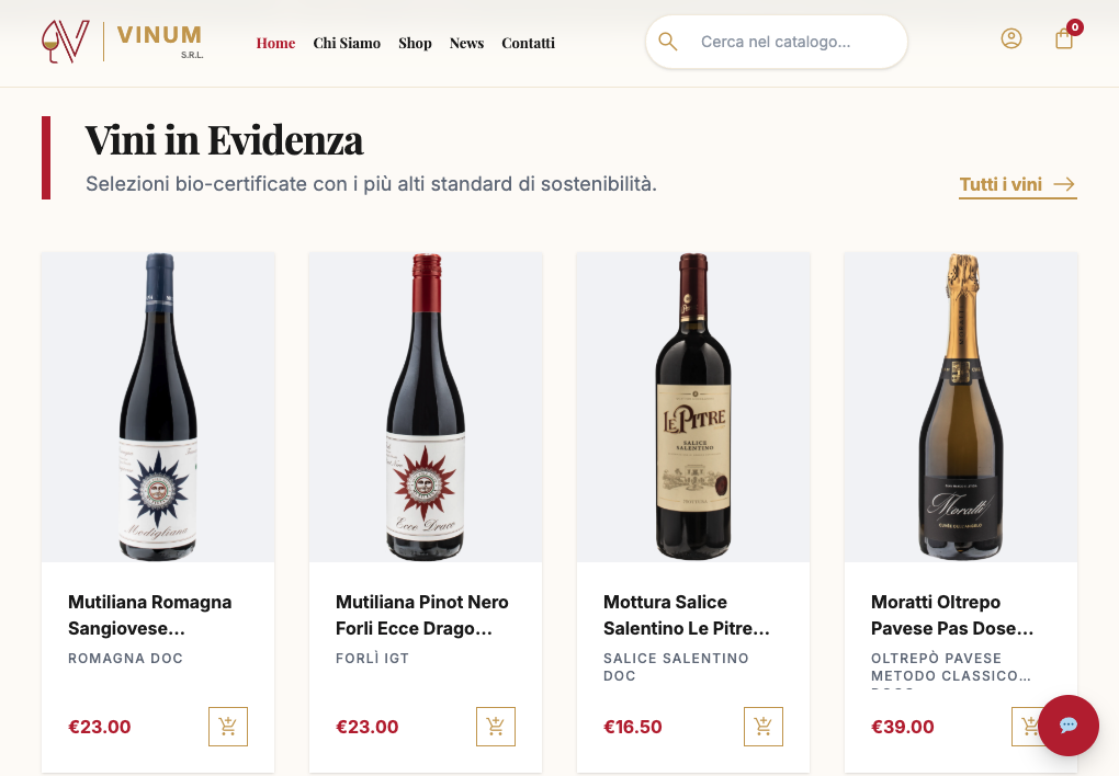 Sección de vinos destacados de Vinum con una selección visual de productos.